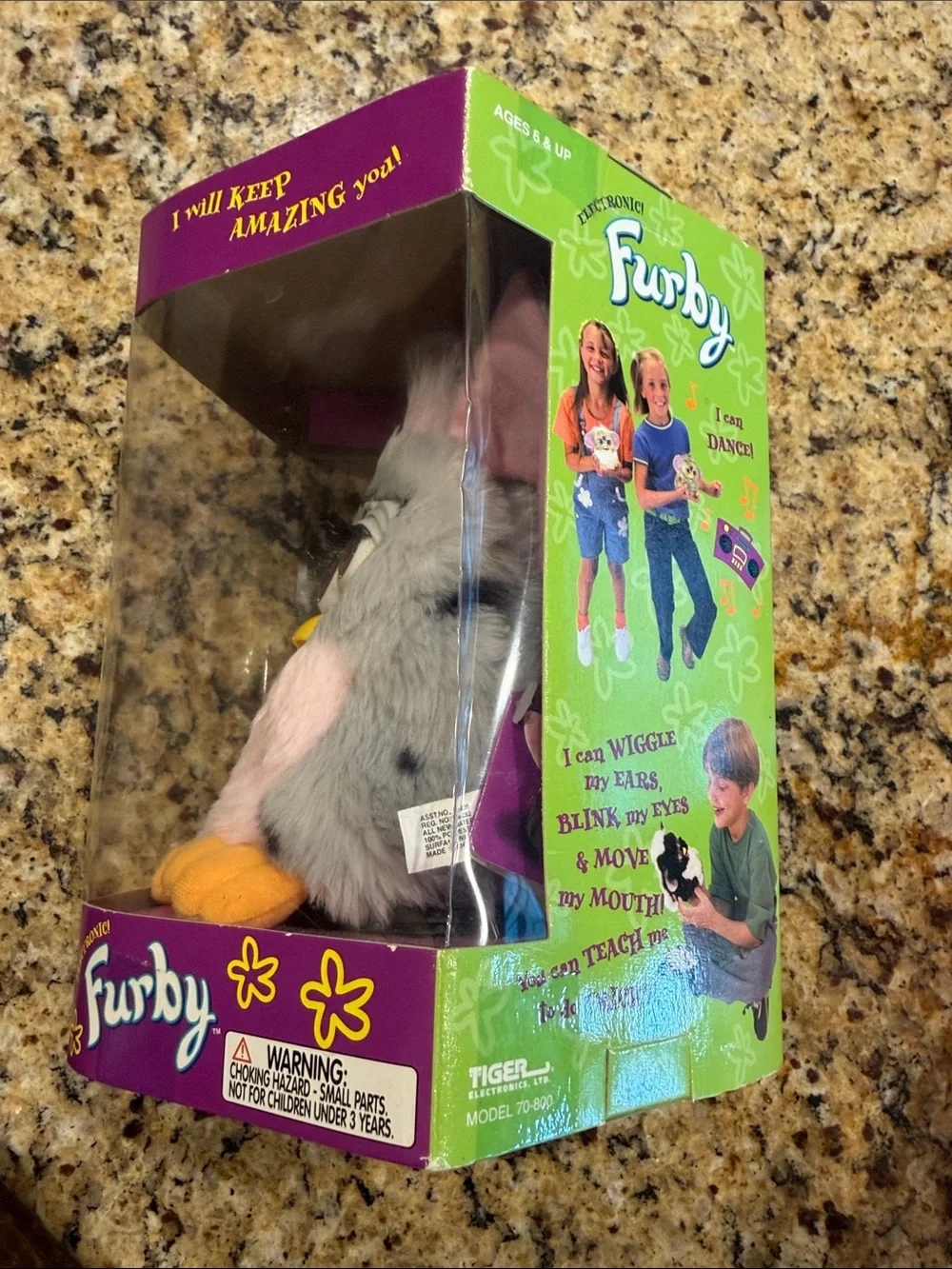 Vintage Furby Classic Plush Electronic Toy - Gray, Pink & Orange New in Box